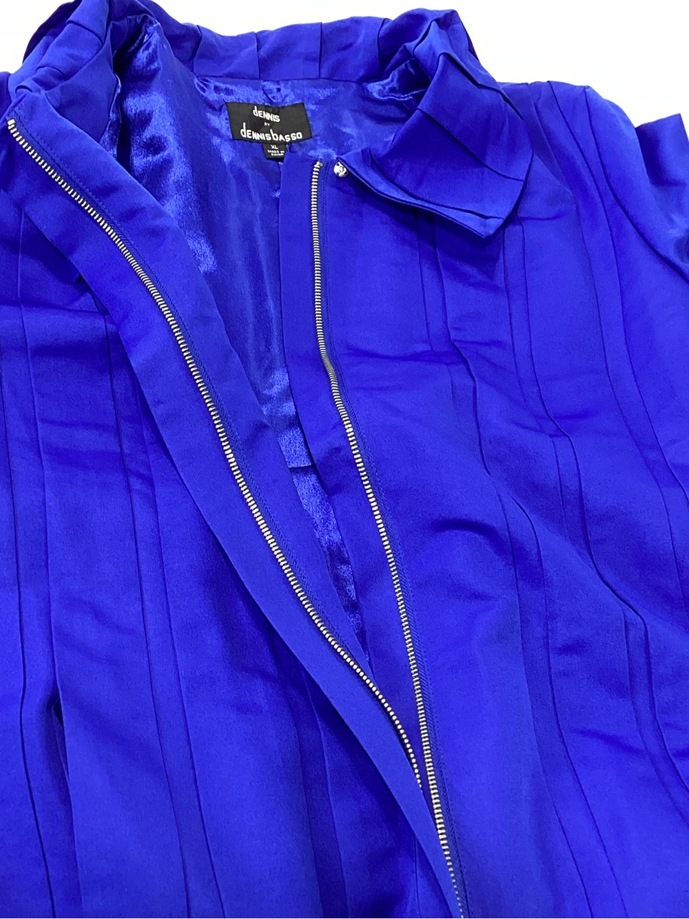 Dennis by Dennis Basso Cobalt Blue Pleated Collar Blazer Jacket XL - Picture 7 of 13